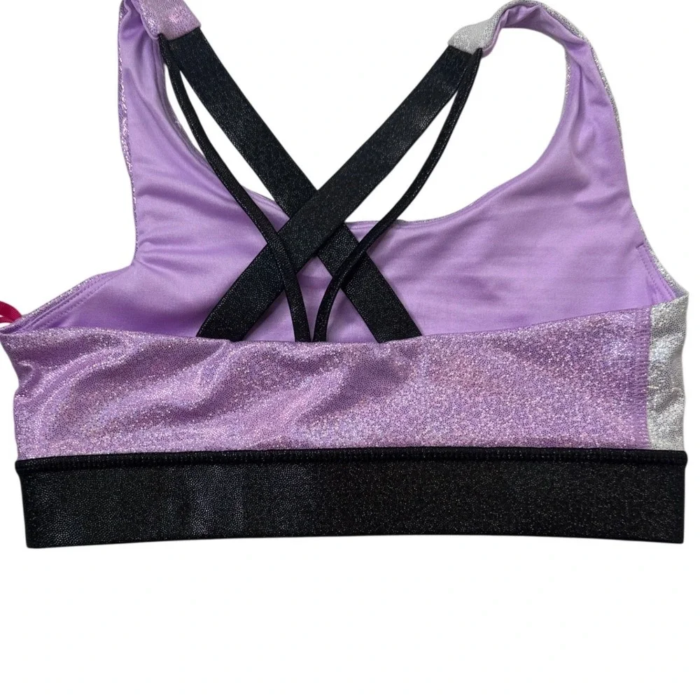 Justice Girls Iridescent Colorblock Sports Bra Purple Silver Dance Gym Size M 10